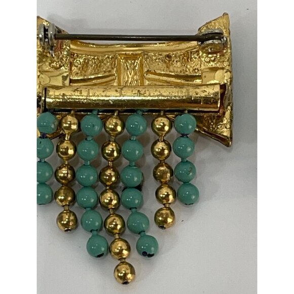 Gold & Faux Turquoise Broochs Vintage Pins Matching Bows Set of 2 - Picture 6 of 7